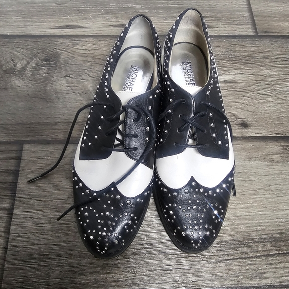 Michael Kors Black White Wingtip Oxfords Studded Party Menswear Moonwalk Theater - Picture 1 of 8